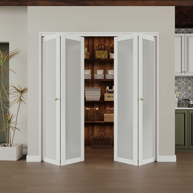 72 in. x 80 in. White Finished Bi-Fold Door with Frosted Glass