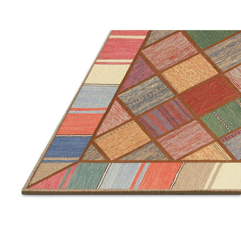 Tapis géométrique brun clair / bleu / brun, Rectangle 8 pi x 10 pi