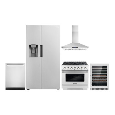 5 Piece Kitchen Package with Side by Side Refrigerator & 35.8 Gas Range