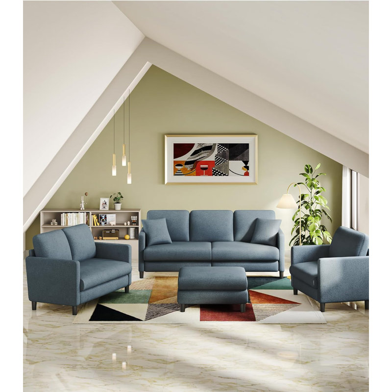 Jekayla Mini Teddy Fleece Sofa 50.99 "Square Armrest with Pocket Spring, Blue/Gray Teddy Fleece