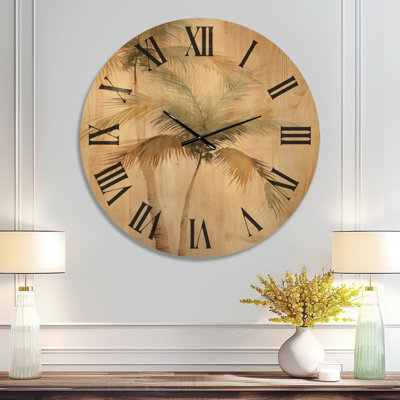 Grande horloge côtière - palmiers de tranquillité tropicaux rétro minimalisme, imprimé sur bois