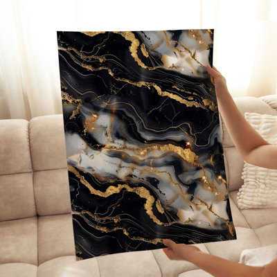 Abstrait noir et doré Geode IV, reproduction d'art moderne sans cadre