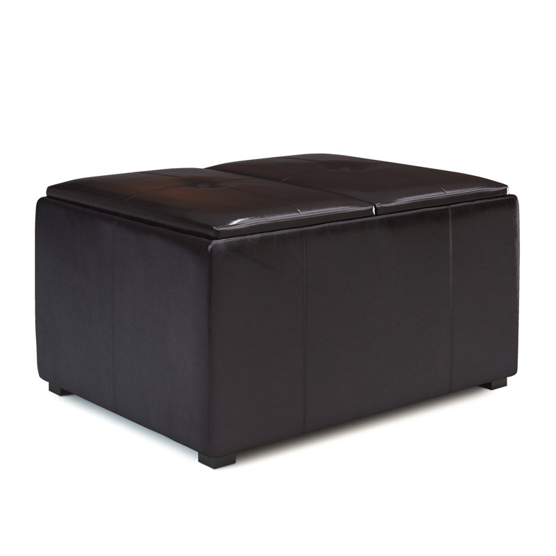 Table basse carrÃ©e moderne Avalon de 35 po de largeur, recouverte de cuir vÃ©gÃ©talien, avec rangement et 4 plateaux rabattables