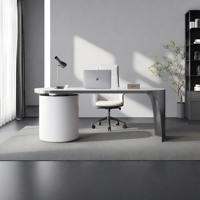 Modern Minimalist Grey Rectangular Office Desk, 29.53" H x 55.12" W x 27.56" D