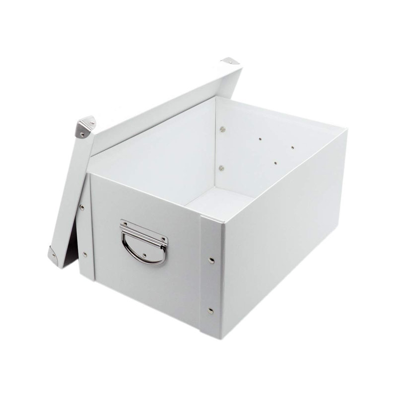 Collapsible Storage Box, Decorative Memory Box With Lid & Metal Reinforced Corners, Cardboard File Bin With Handles, Organizer Gift Box