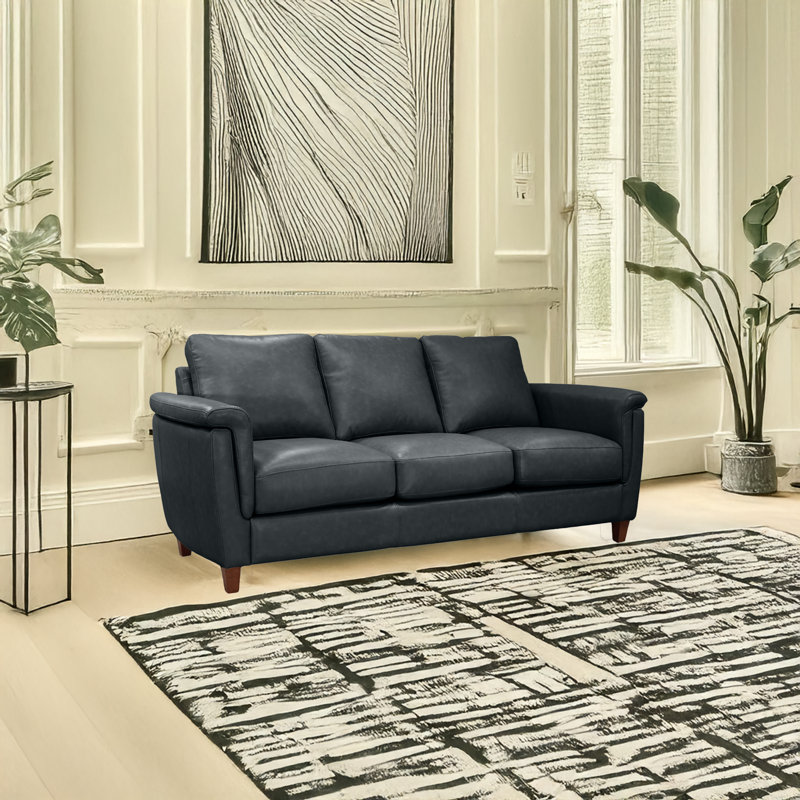 Canapé en cuir véritable 79 po Rambrij, Bleu