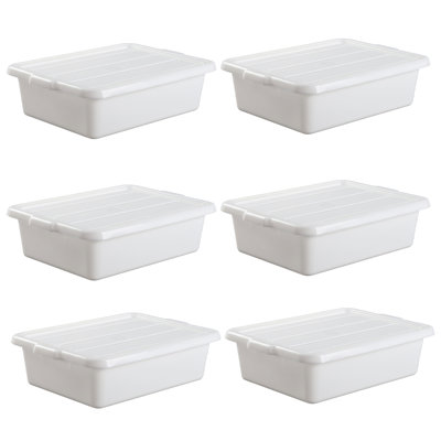 Ensemble de 6 bacs à viande de 51 x 38 x 13 cm, bacs commerciaux avec couvercles, en plastique alimentaire blanc.