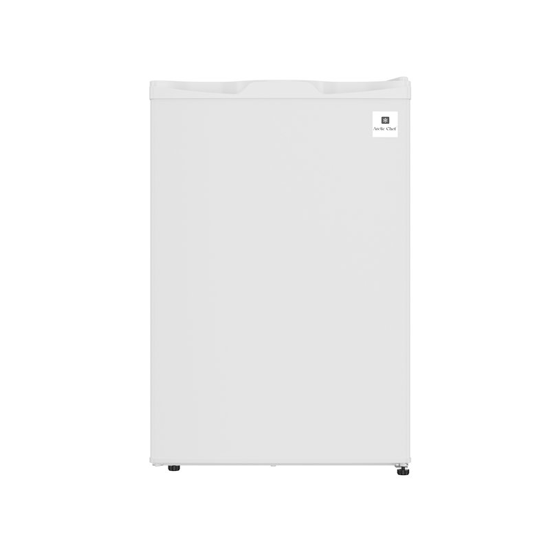 Arctic Chef 2.5 cu. ft. Compact Refrigerator with Chiller Freezer, Can Dispenser, Glass Shelves, 2L Bottle Door Storage, Reversible Door, Flush Back Design, White