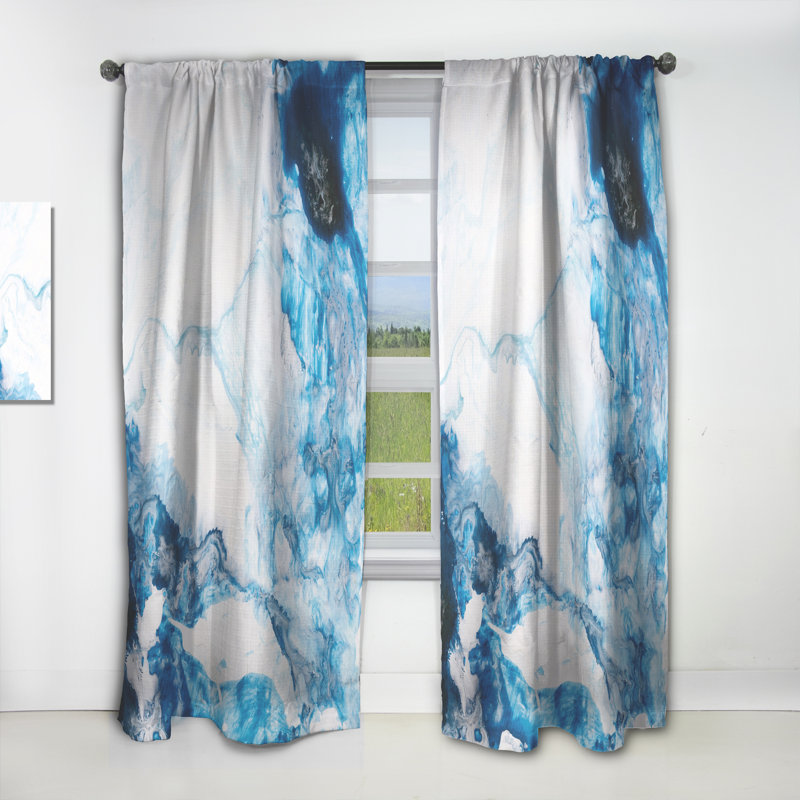 Marbre liquide bleu clair et blanc Art I - rideau en velours moderne - obscurcissant - 1 panneau