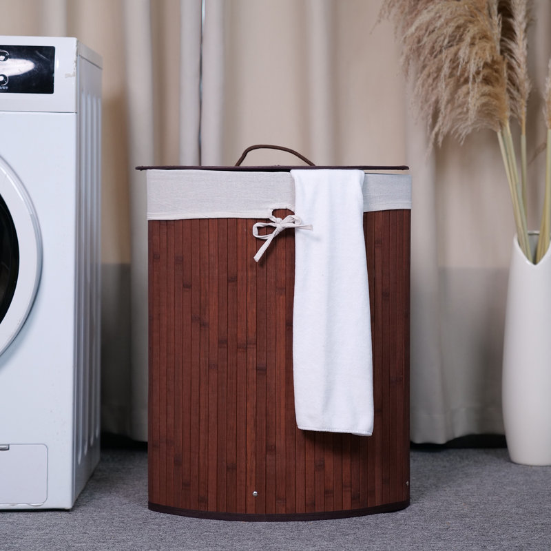 Grand panier à linge en bambou 58L avec doublure amovible à 3 sections, panier de rangement pliable avec couvercle et poignées