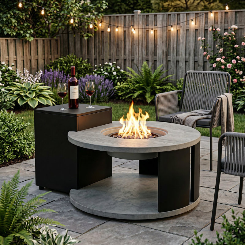 Table de foyer d'extérieur au propane de 42 po de 50000 BTU, arrêt automatique, réservoir caché, finition grain de bois