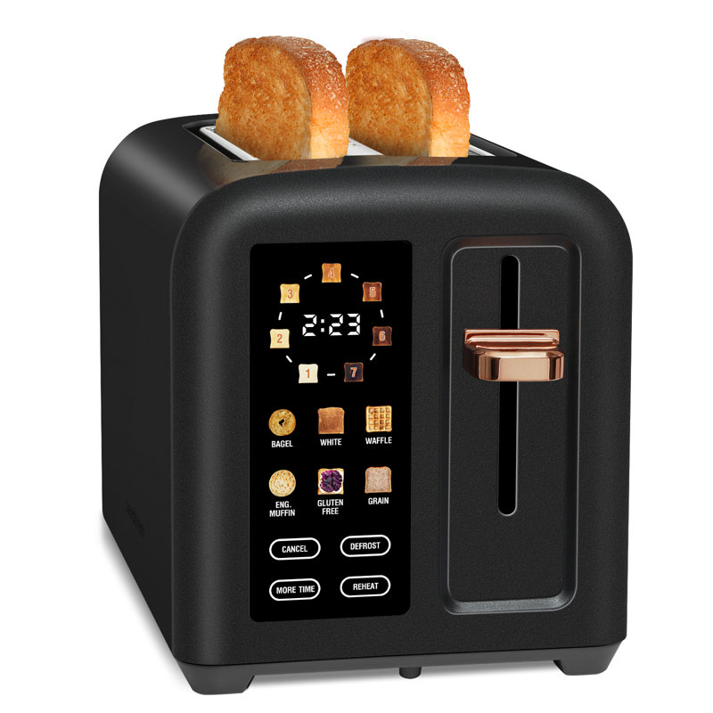 Toaster 2 Slice, Stainless Toaster Lcd Display&Touch Button, 50% Faster Heating Speed, 1.4'' Wide Slots Toaster, 4 Basic+More Timer Functions, Removable Crumb Tray, 1350W