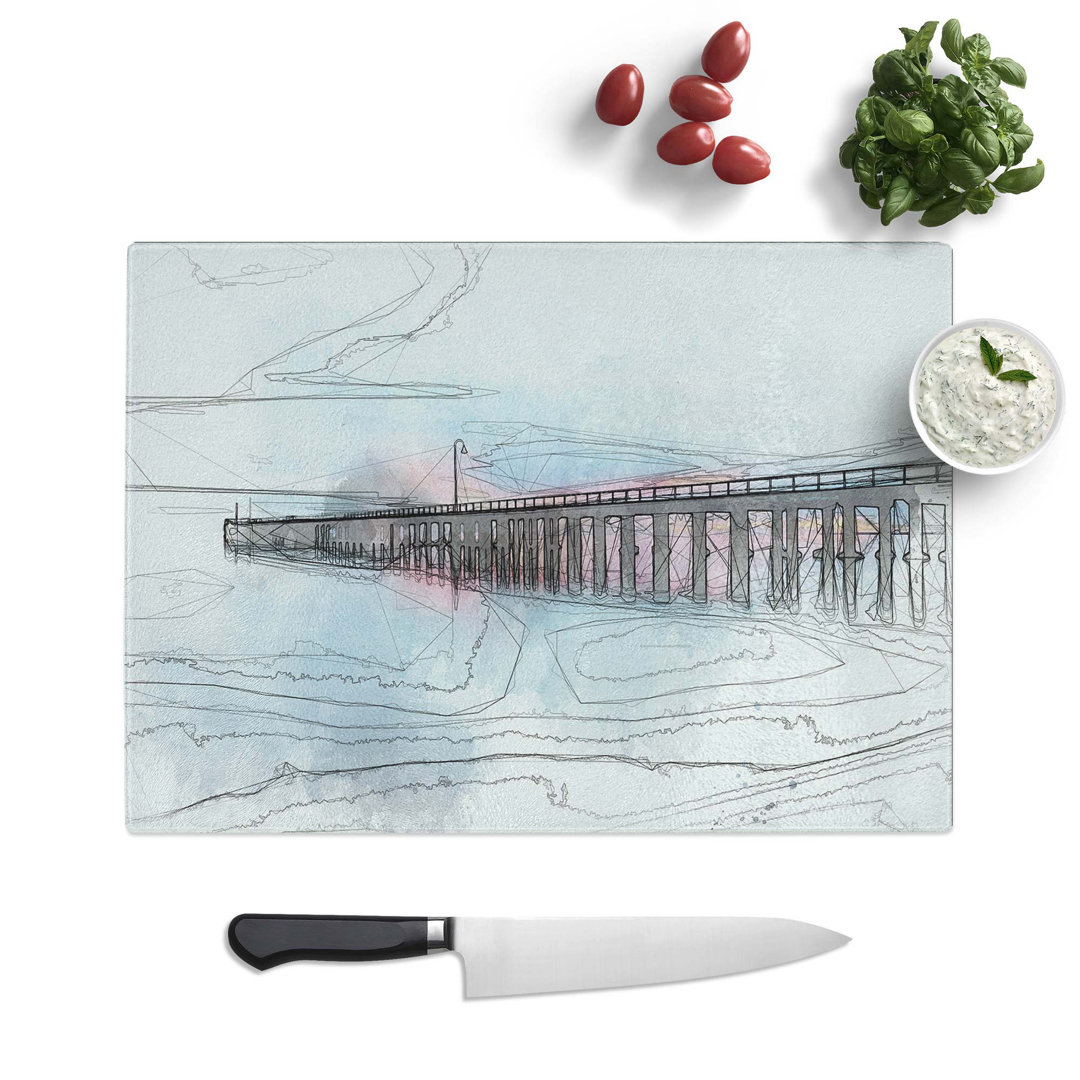 Tempered Glass a Pier at Sunset Chopping Board