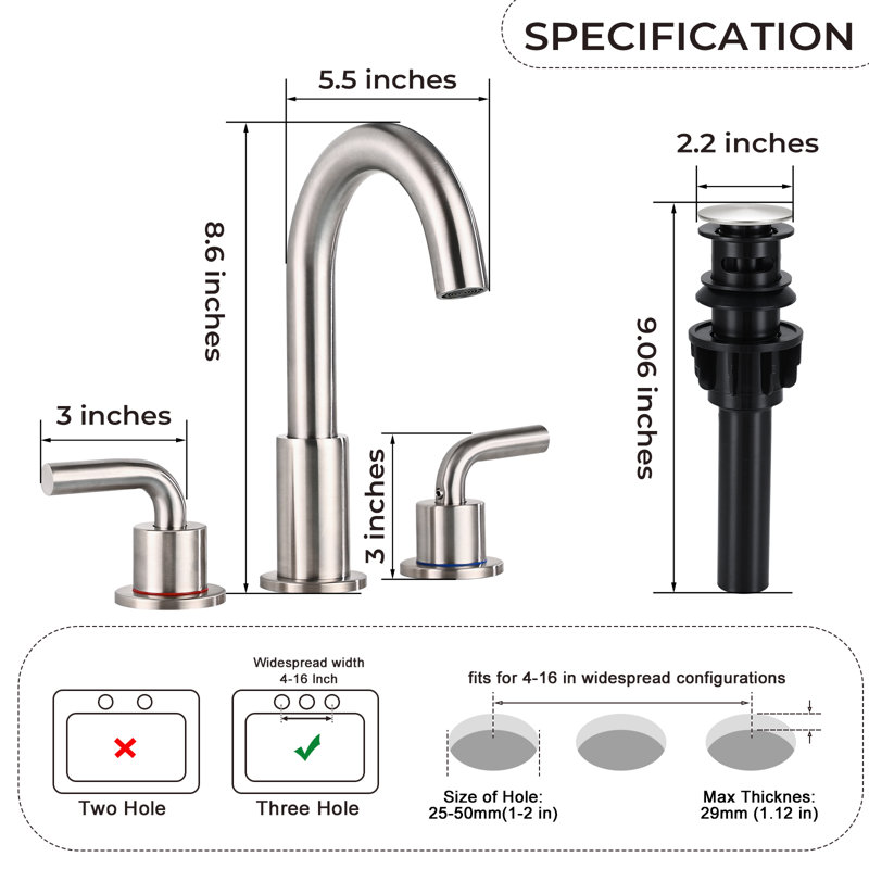 2-handle Bathroom Faucet with Drain Assembly, Brushed Nickel