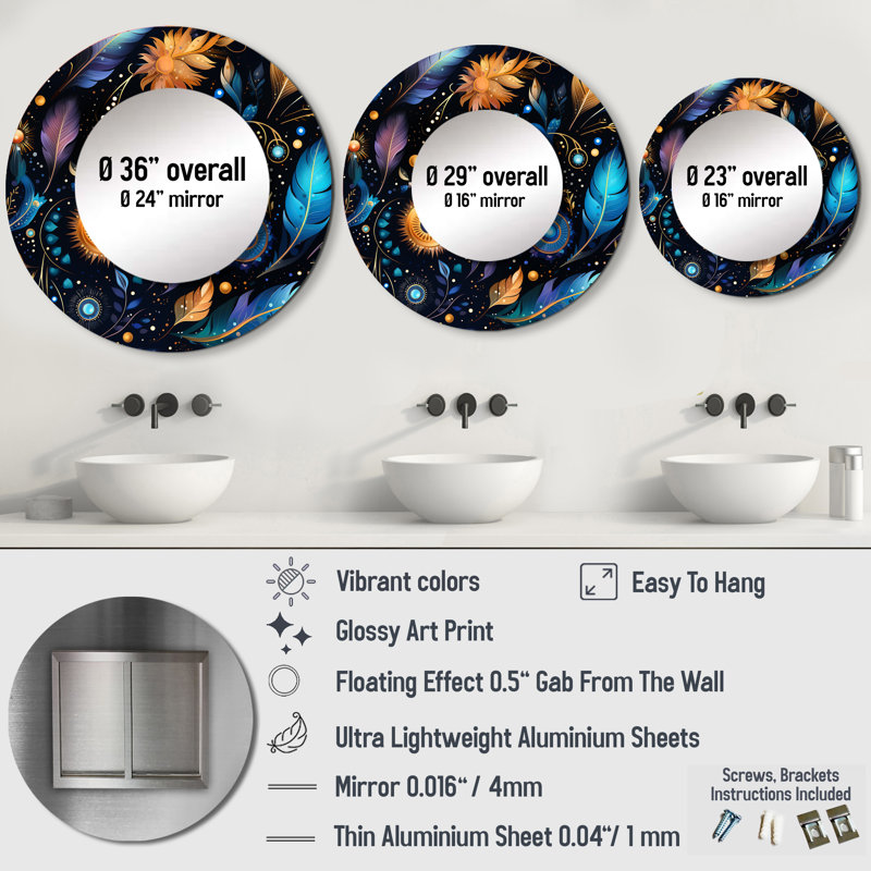 Rosheena Cosmic Nomad Boho, miroir mural décoratif, 29 po x 29 po, Rond