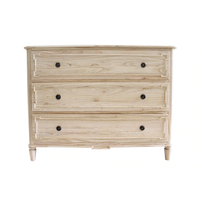 Natural Mindi Wood 3-Drawer Dresser with Applied Mouldings