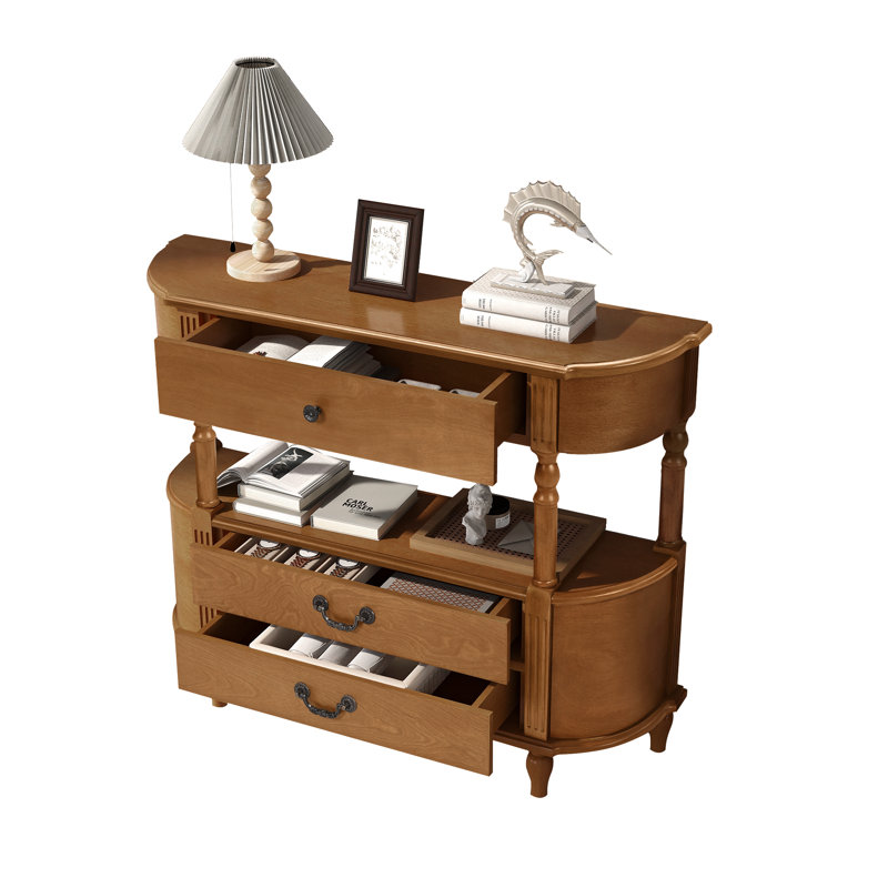 Console rétro avec 3 tiroirs et tablette de rangement, Brun