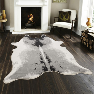 5 pi Tapis gris irrégulier X 7 po X, motif sauvage éclectique fait à la machine, 100% velours argent doux avec envers en jute, montagne