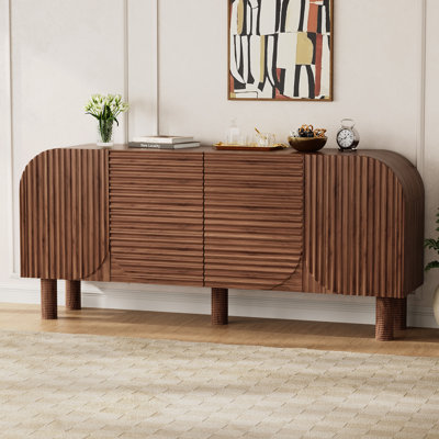 71'' Wood Fluted Sideboard 4 Door Accent Cabinet With Curved Edge