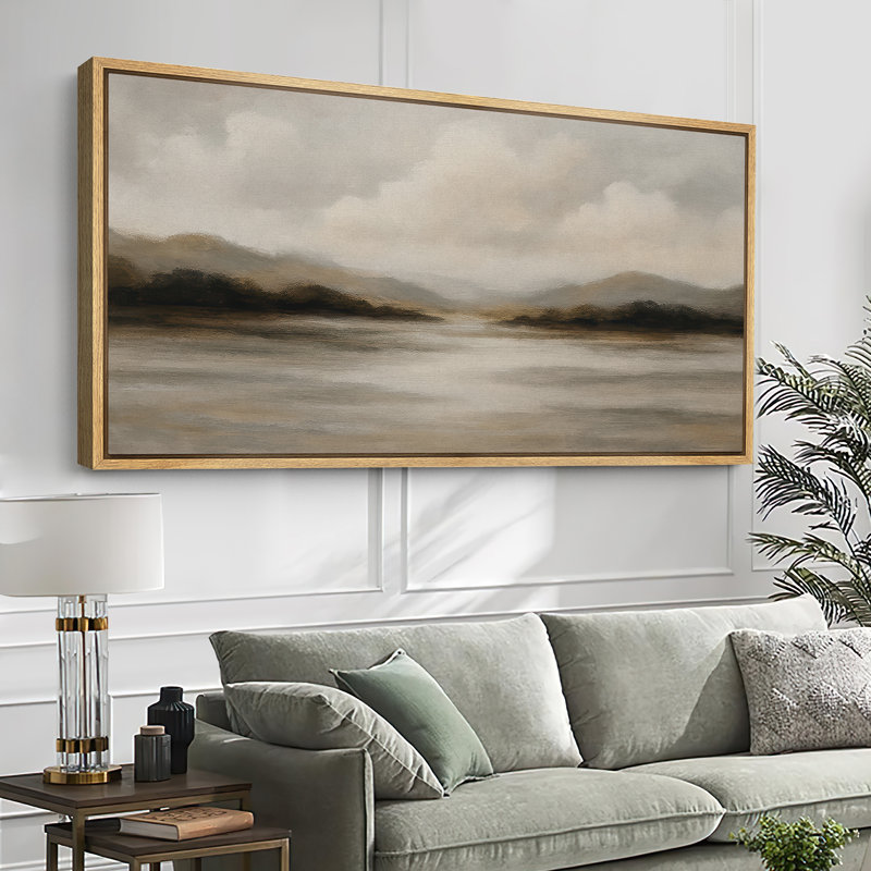 Grande impression sur toile encadrée, impression de paysage abstrait neutre pour décoration murale moderne minimaliste