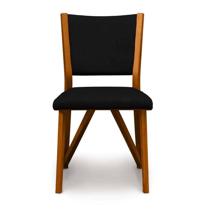 Chaise d'appoint rembourrée Exeter, Cuir ébène, Cerisier d'automne