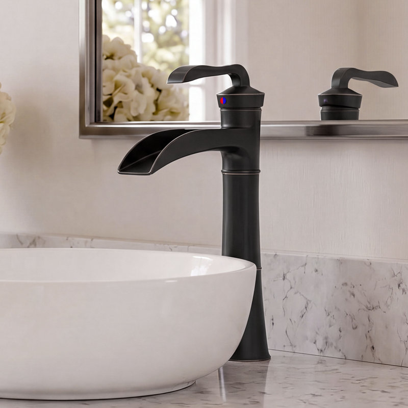 Robinet de lavabo de salle de bain monocorps et monocommande avec drain Focal, Bronze frotté à l'huile