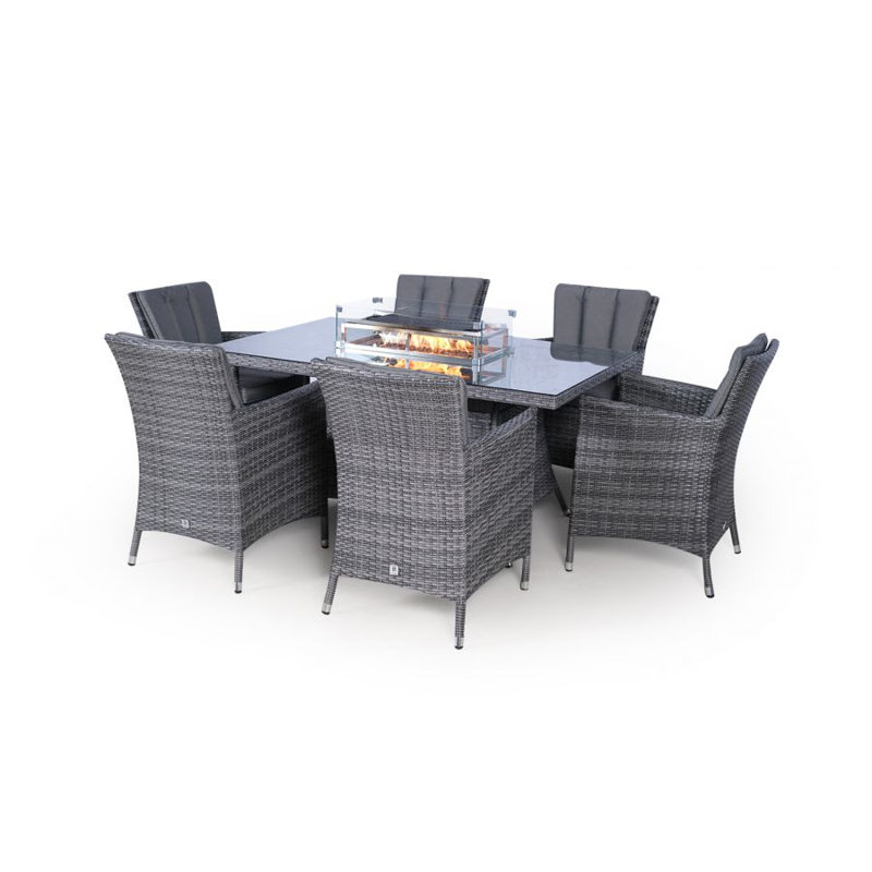 Palacios 6 - Person Patio Dining Set Rectangular Table with Cushions Included, Grey/Light Blue, Grey