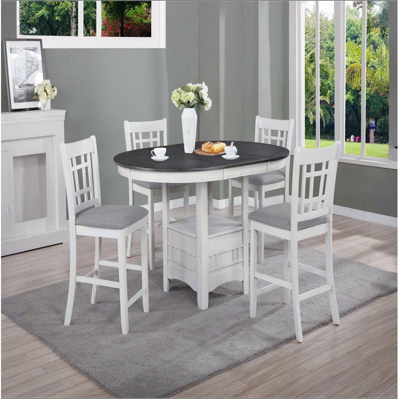 Ensemble de salle à manger à hauteur de comptoir 5 pièces Gris clair Tissu d'ameublement en bois Gris, Gris clair