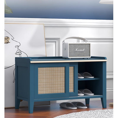 Minimalist Rattan Shoe Bench with Storage