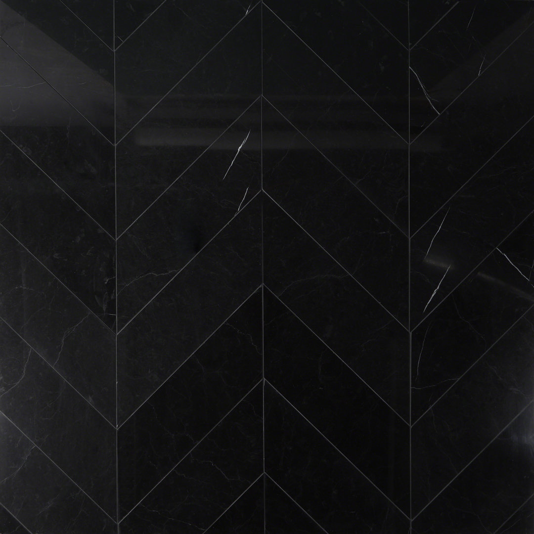 Blackout Chevron Nero Marquina 6 in. x 24 in. Polished Marble Floor and Wall Tile Bond Tile