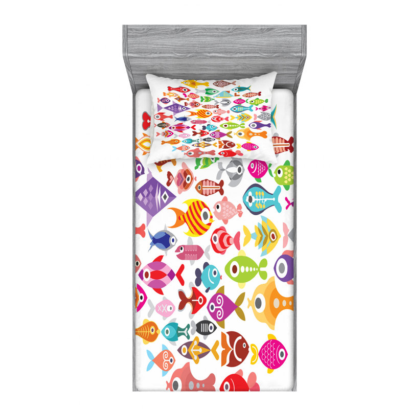 Twin White Multicolor Microfiber Kids Bed Sheet Set
