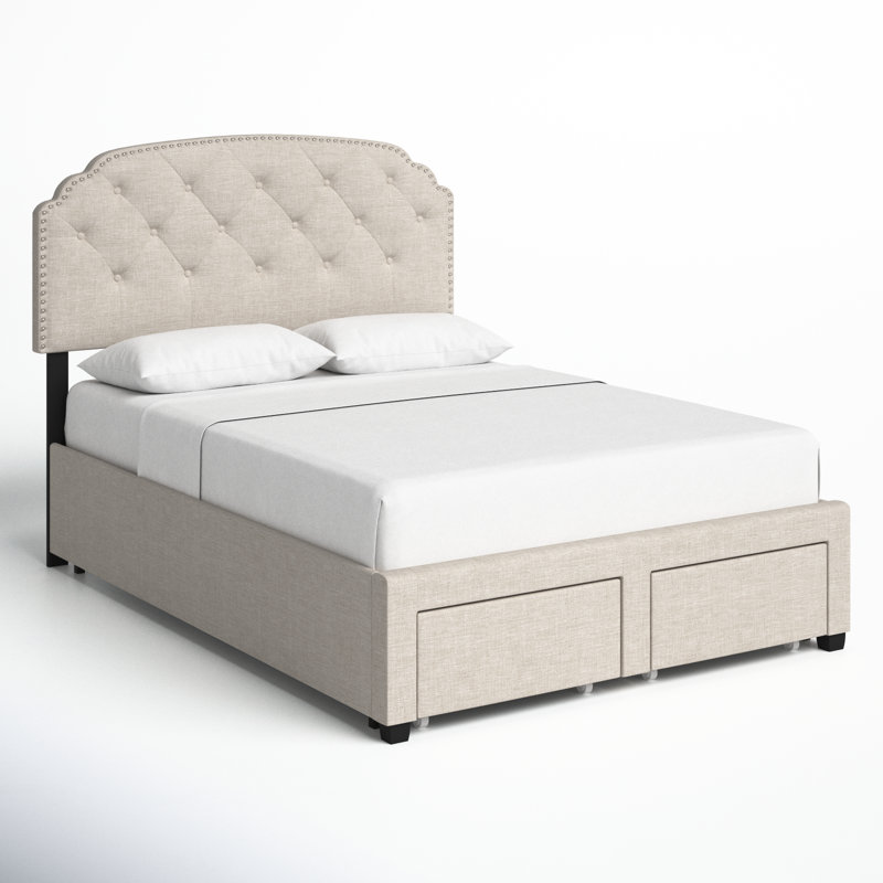 Lit tapissier capitonné Ayotte, Grand, Beige
