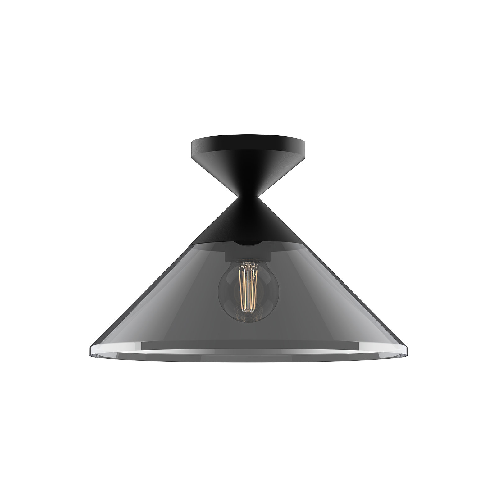 Brylon Single Light Glass Flush Mount, Matte Black, Smoked