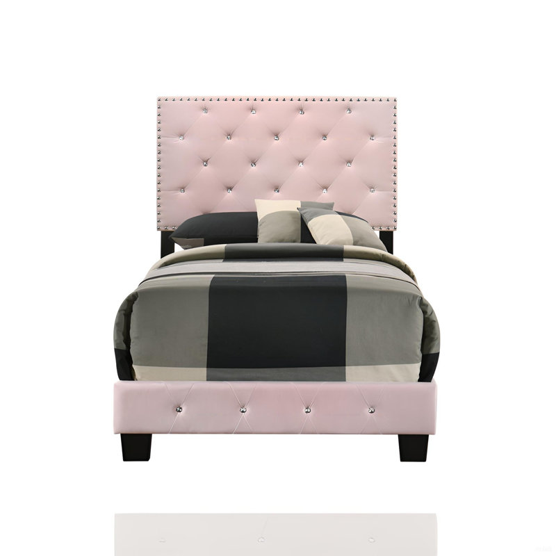 Charmant lit simple avec rangement, Rose