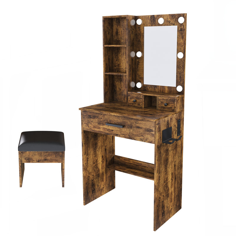 Table de coiffeuse avec miroir et lumières DEL réglables, Rétro