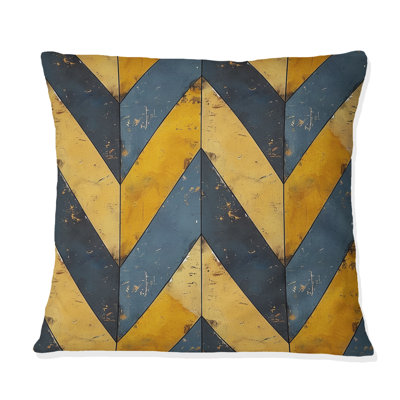 Blue Gold Glamour Chevron III - Midcentury Throw Pillow