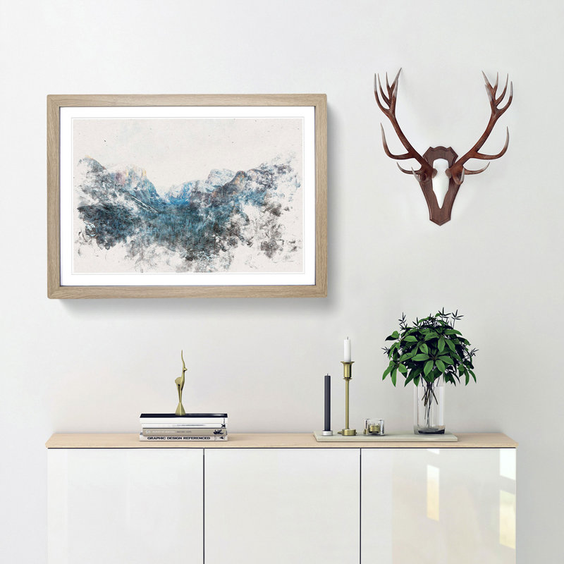 Winter In Yosemite Valley Watercolour - Framed Print, Oak, 45cm H x 63cm W x 2cm D