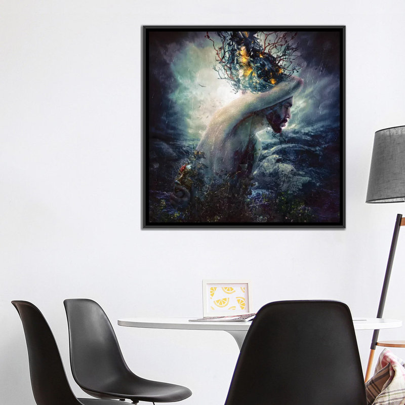 «Charade», impression sur toile, H 26 po x l 26 po x P 1,5 po, Toile avec cadre noir, Pas de tapis