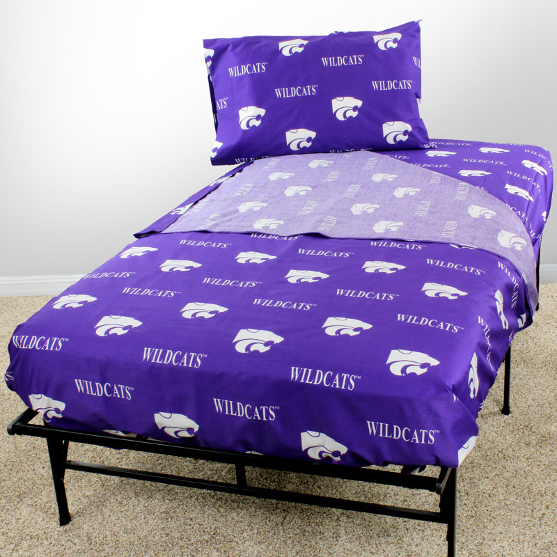 NCAA Sheet Set, King Sheet Set + Fitted Sheet + Pillowcase, Kansas State