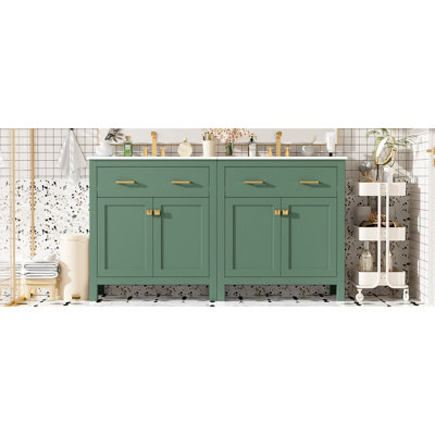 Meuble-lavabo blanc 60 po avec rangement pratique et lavabo en céramique