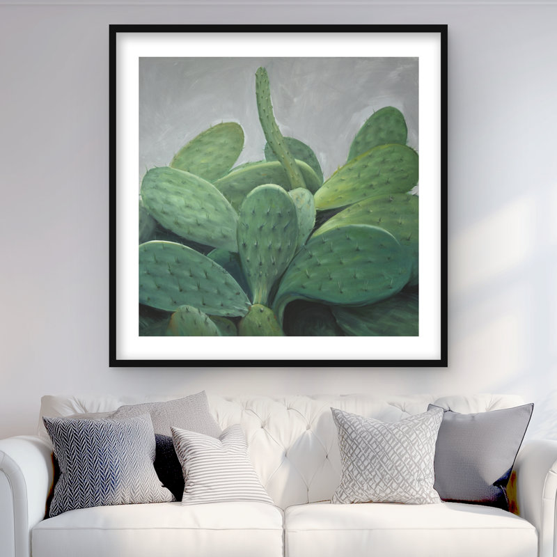 Ensemble de cactus - reproduction botanique encadrée mate pour la décoration, H 36 po x l 36 po, Noir