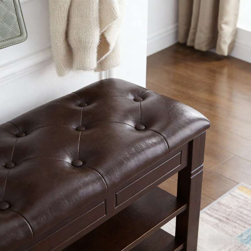Banc de rangement rembourré en bois massif pour hall d'entrée, 18.9" H x 31.5" W x 13.8" D