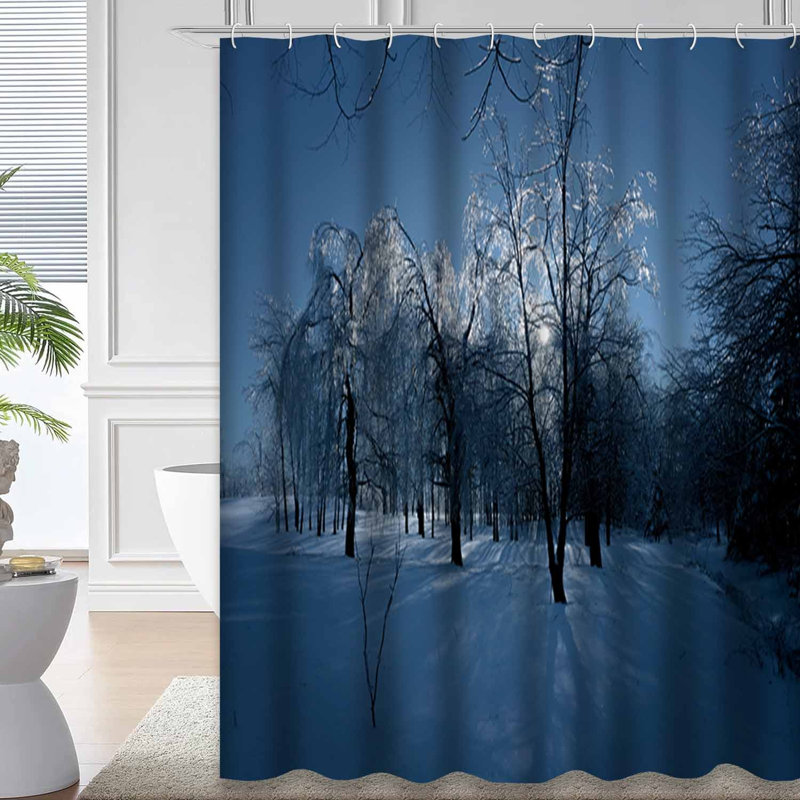 Rideau de douche avec 12 crochets Night Moon Frosty Trees Ice Forest, 72" L x 72" W