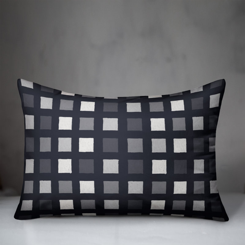 Plaid Outdoor Reversible Throw Pillow, H 18 po x l 25 po, Bleu marine