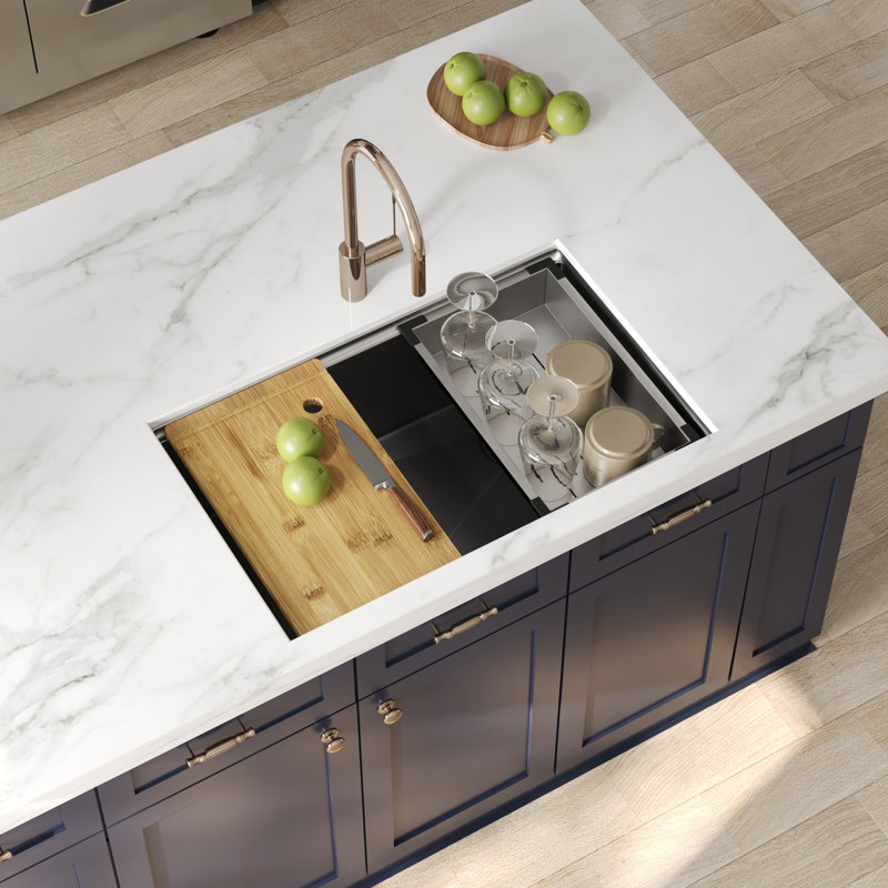 DeerValley 300 x 190 Undermount Kitchen Sink, S304 Stainless Steel Workstation Sink with Accessories