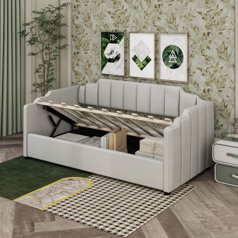 Upholstered Daybed With Underneath Storage, Twin, White