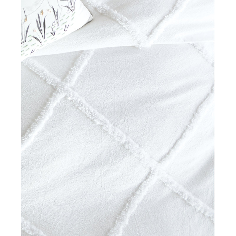 White Cotton Chenille Lattice Queen Duvet Cover