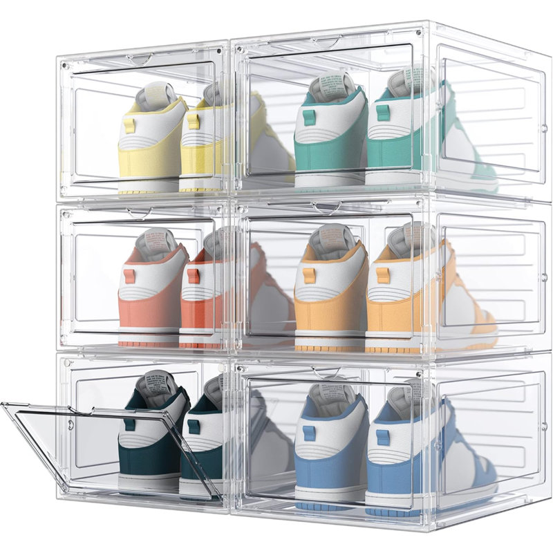 6 Pcs Shoe Box, Shoe Storage Boxes Clear Plastic Stackable, Shoe Organizer Containers With Lids 34.5 X 27 X 19 Cm