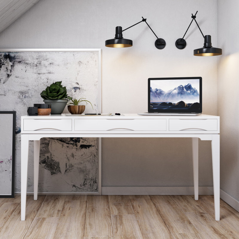Harper 60"W Solid Wood Mid-Century Modern Writing Desk with 2 Drawers and Flip-Down Keyboard Tray, 31.5" H x 60" W x 26" D
