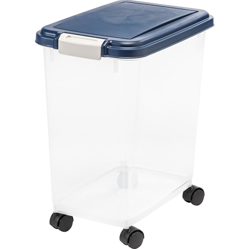 IRIS 25 Lbs WeatherPro Airtight Small-Pet Food Storage Bin Container with Casters, Navy